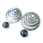 Medium Tahitian Shell Earrings with Dark Freshwater Pearls & Sterling Silver