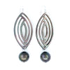 Long Tahitian Shell Earrings with Dark Freshwater Pearls & Sterling Silver