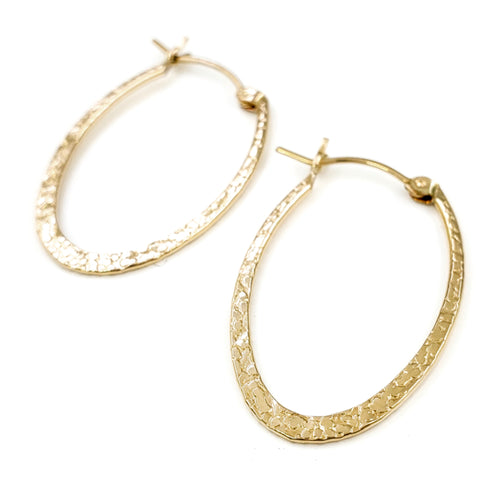 Textured Oval 14k Gold Filled Hoop Earrings