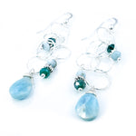 Long Dangly Sterling Silver Earrings with Larimar and Mystic Aventurine