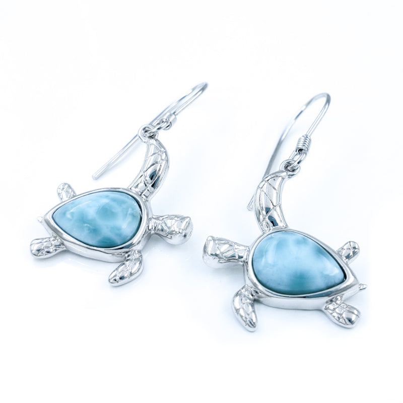 Sterling Silver Turtle Earrings with Larimar