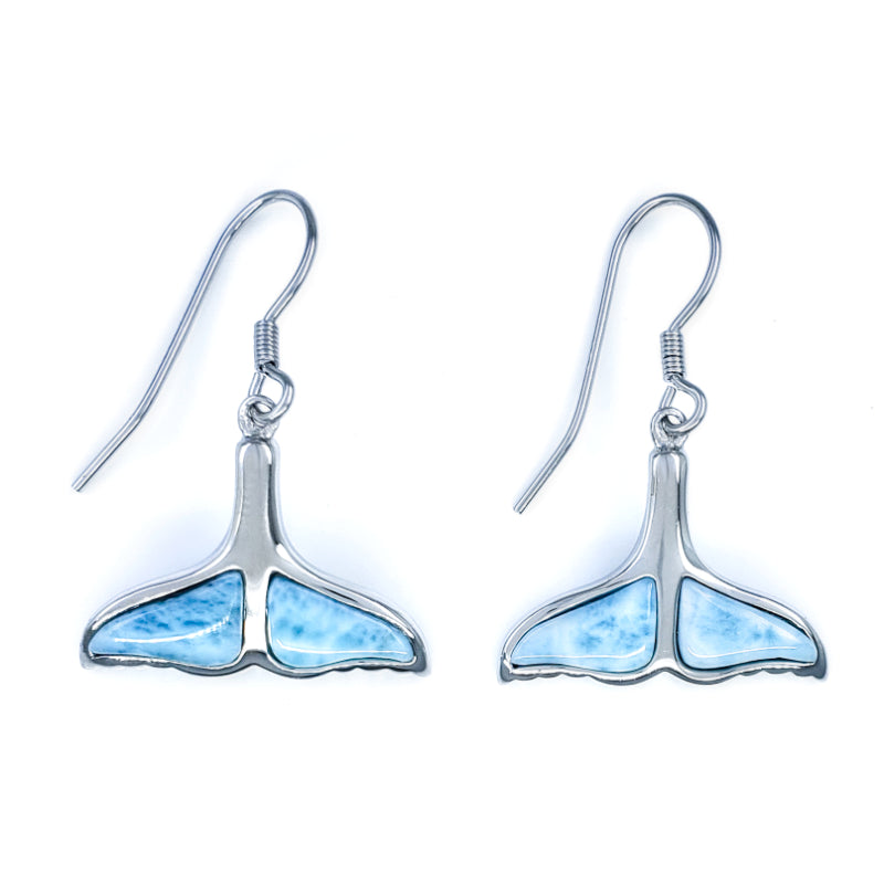 Sterling Silver & Larimar Whale Tail Earrings