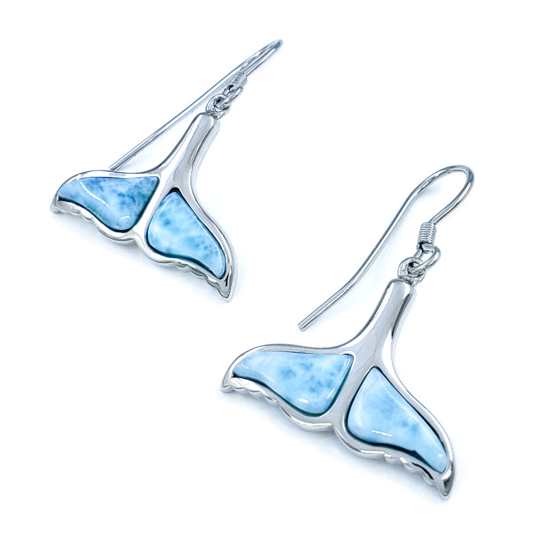 Sterling Silver & Larimar Whale Tail Earrings