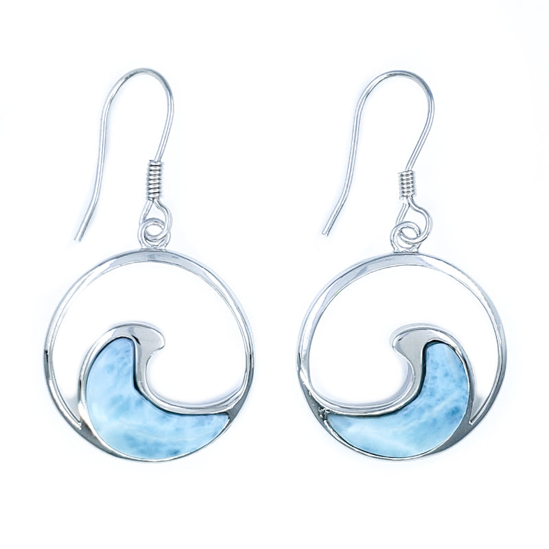 Sterling Silver Wave Earrings with Larimar