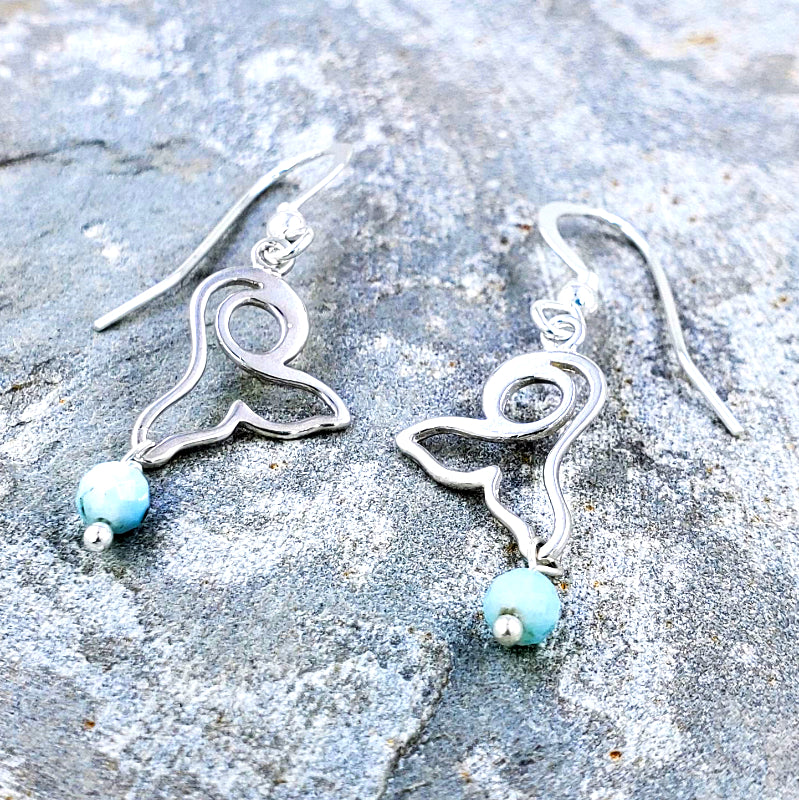 Ma’alaea Earrings - Sterling Silver Whale Tail with Larimar