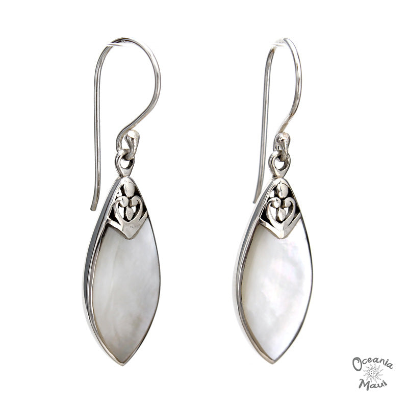 Elegant White Mother of Pearl Earrings with Filigree