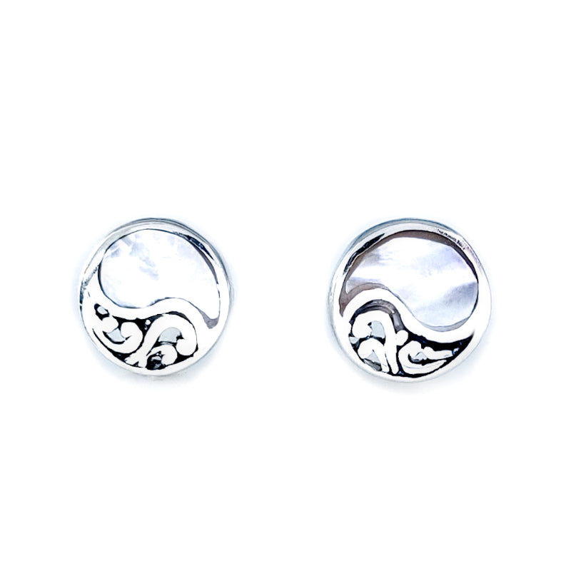 Round Sterling Silver & Mother Of Pearl Stud Earrings