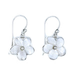 White Mother of Pearl & Sterling Silver Hibiscus Earrings
