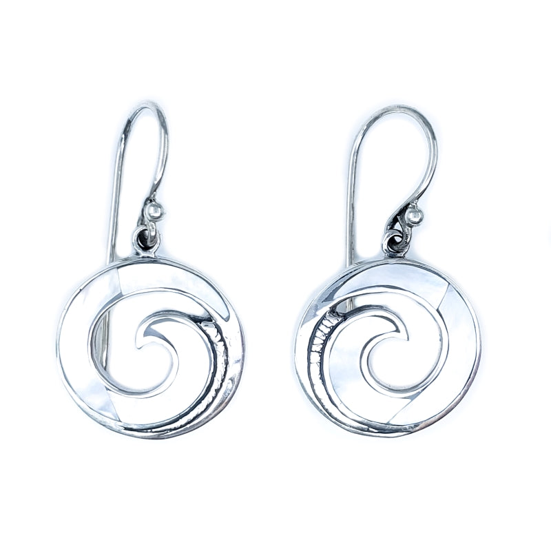 Round Maui Wave Earrings with White Mother of Pearl & Sterling Silver