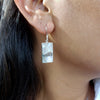 Rectangular White Mother of Pearl Earrings with Filigreed Sterling Silver Waves