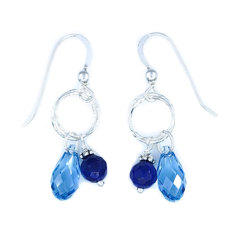Small Sterling Silver Earrings with Blue Topaz and Lapis Lazuli