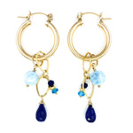 Round Gold Hoop Earrings with Larimar, Lapis Lazuli, and Apatite