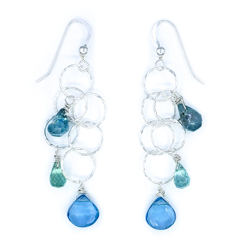 Long Dangly Sterling Silver Earrings with Blue Topaz and Apatite