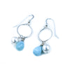Small Sterling Silver Earrings with White Freshwater Pearls and Larimar