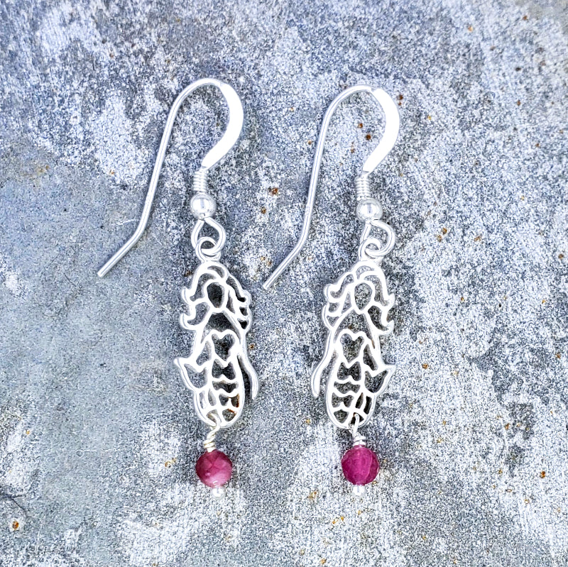 Honolua Earrings - Sterling Silver Mermaids with Pink Tourmaline