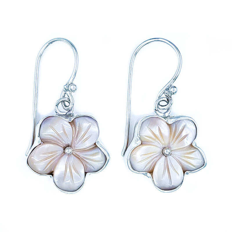 Mother Of Pearl Color Blossom Earrings In Sterling Silver