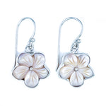 Pink Mother of Pearl & Sterling Silver Hibiscus Earrings
