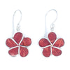 Fancy Red Coral & Sterling Silver Plumeria Flower Earrings