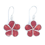 Fancy Red Coral & Sterling Silver Plumeria Flower Earrings