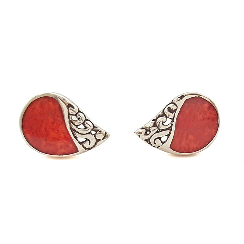 Sterling Silver & Red Coral Earrings