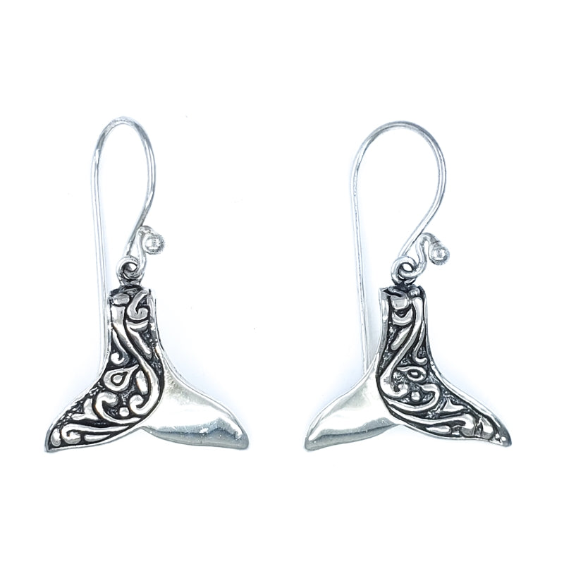 Ornate Sterling Silver Whale Tail Earrings