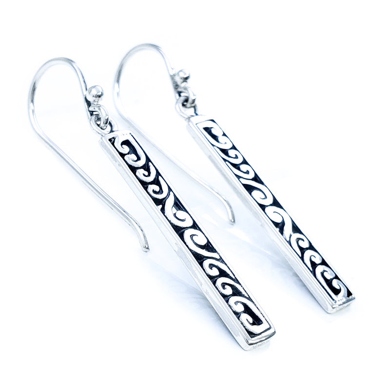 Filigreed Sterling Silver Bar Earrings