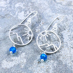 Haleakala Earrings - Sterling Silver Sun & Volcano with Blue Apatite