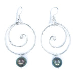 Large Hammered Sterling Silver Wave Earrings with Tahitian Pearls