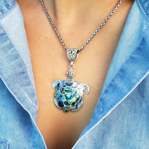 Fancy Turtle Pendant with Abalone Shell Sterling Silver