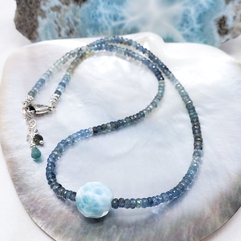 Aqua Gemstones & Sterling Silver Necklace with Larimar