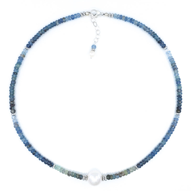 Aqua Gemstones Necklace with White Edison Pearl
