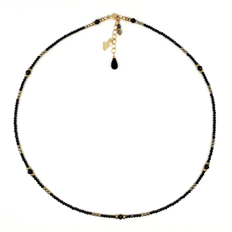 Black Spinel Necklace with Pyrite