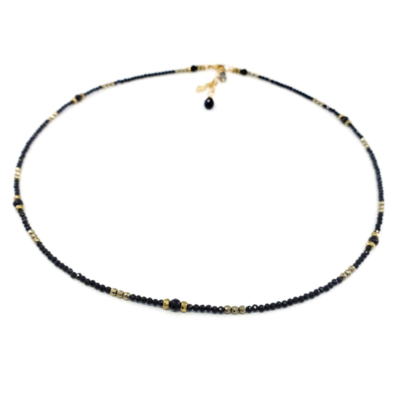 Black Spinel Necklace with Pyrite