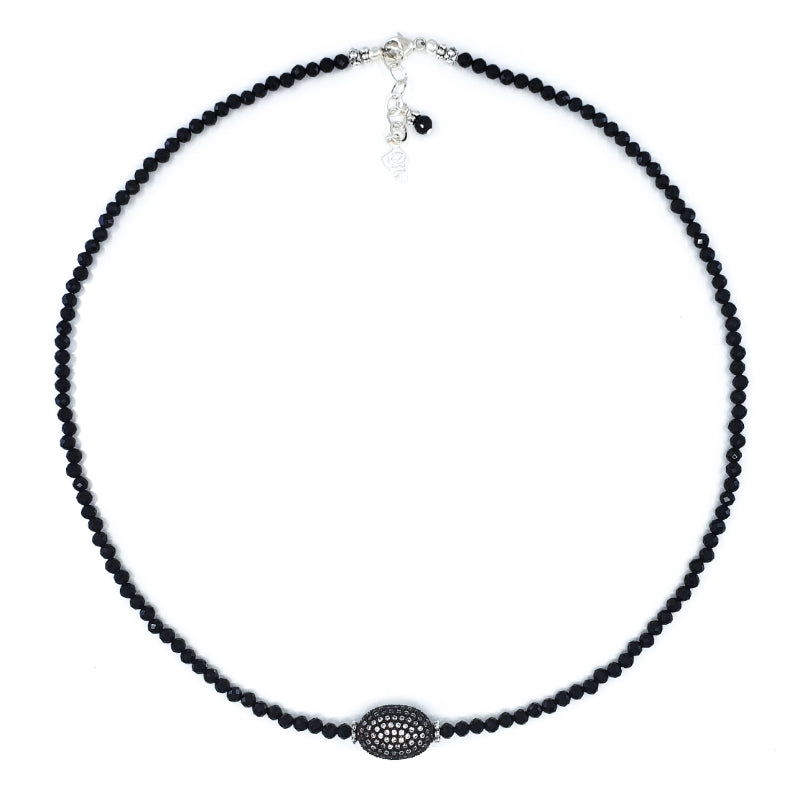 Black Spinel Necklace with Cubic Zirconia & Sterling Silver