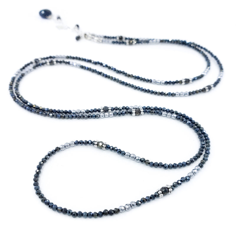 Long Black Spinel and Hematite Necklace in Sterling Silver