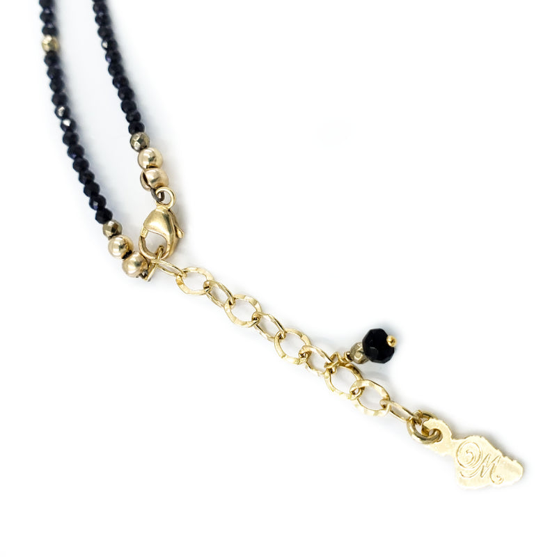 Black Spinel Gold Necklace with 3 Tahitian Pearls