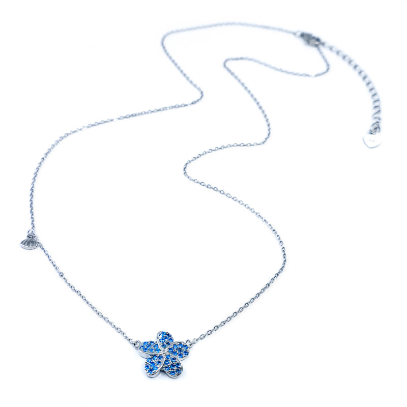 Sterling Silver Necklace with Blue Topaz Plumeria