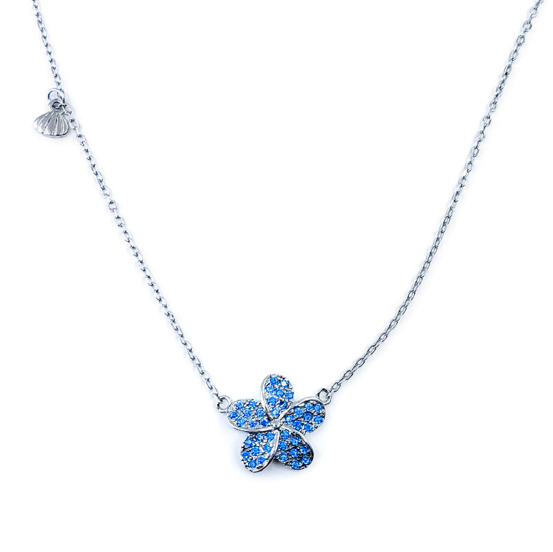 Sterling Silver Necklace with Blue Topaz Plumeria