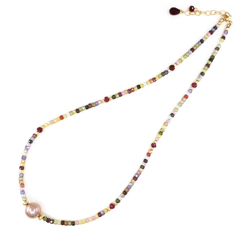 Multi Gemstones Necklace with 10mm Pink Edison Pearl