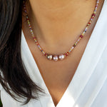 Multi Gemstones Necklace with 3 Pink Edison Pearls