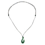 Jade Fish Hook Necklace with Adjustable Jade Beads on Hand Braided Brown Cord