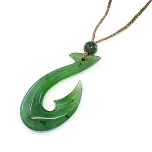 Black Jade Fish Hook Necklace with Adjustable Jade Beads on Black Nylon Cord