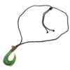 Jade Fish Hook Necklace with Adjustable Jade Bead on Hand Braided Brown Cord