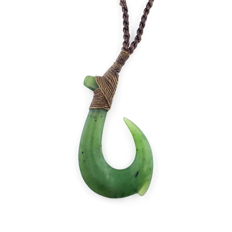 black jade fish hook Jade Fish Hook Necklace with Adjustable Jade Beads on Black Nylon Cord
