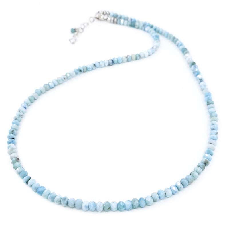 Beaded Larimar and Sterling Silver Necklace
