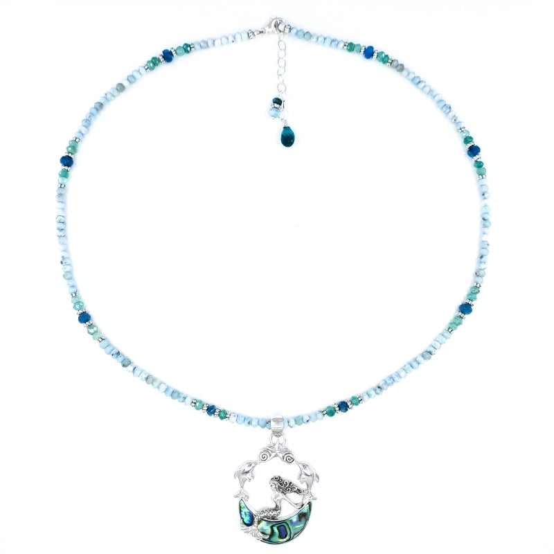 Sterling Silver Mermaid Necklace with Larimar and Apatite