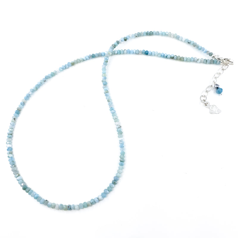 2mm Beaded Larimar and Sterling Silver Necklace