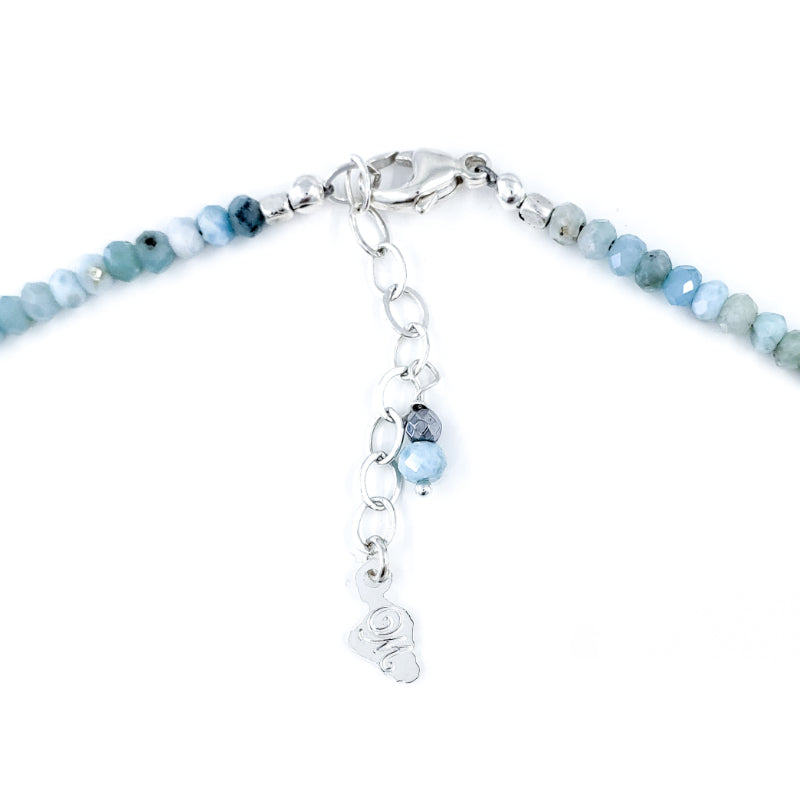 3mm Beaded Larimar and Sterling Silver Necklace