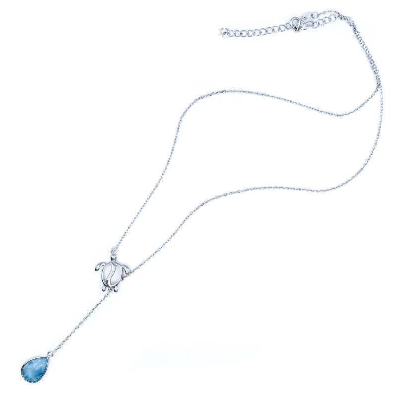Sterling Silver Y-Style Necklace with Turtle and Larimar