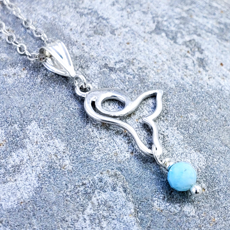 Ma’alaea Necklace - Sterling Silver Whale Tail with Larimar on 16”, 18” or 20” Sterling Silver Chain
